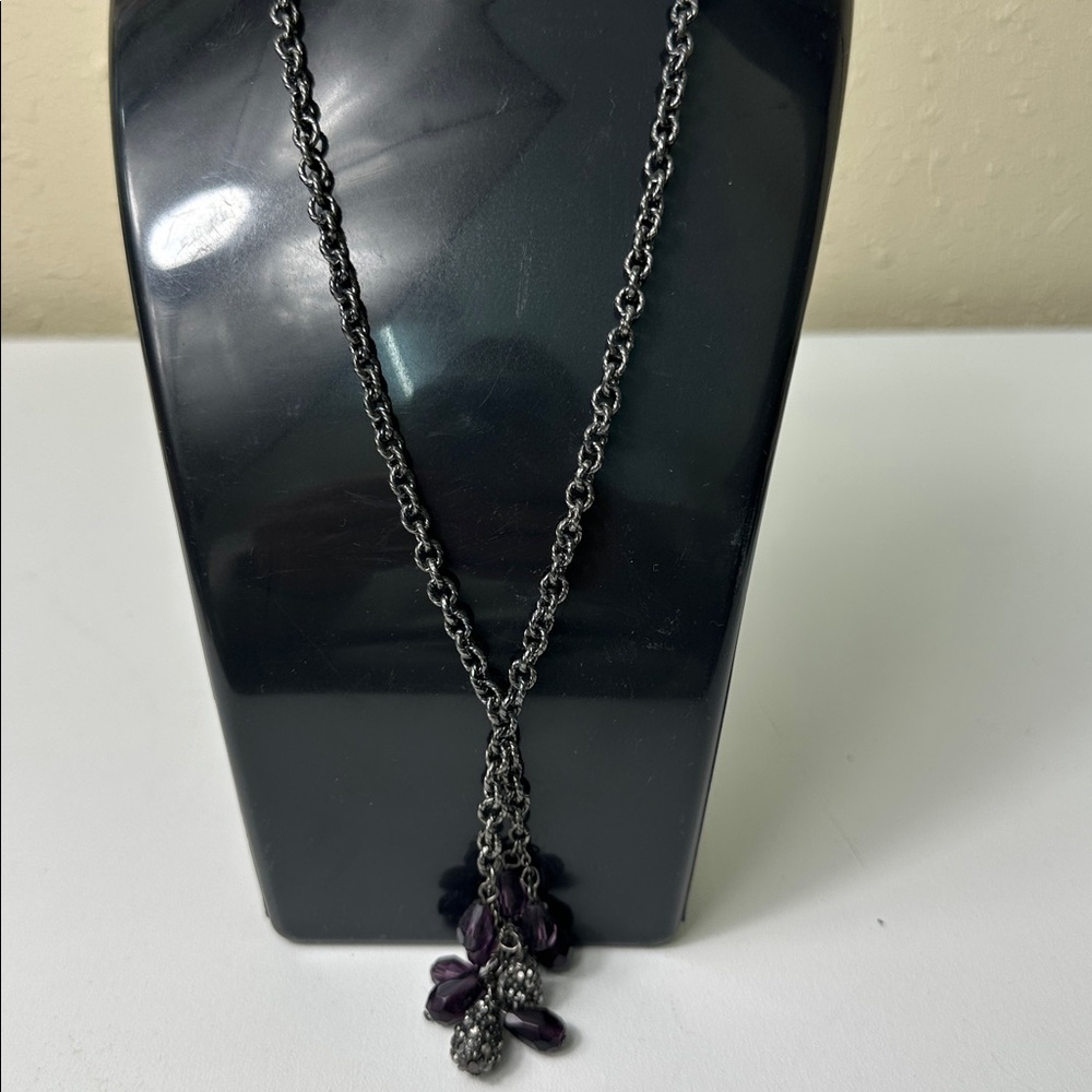 White House black market Black Chain Necklace with Purple Crystal Drops - Picture 3 of 7